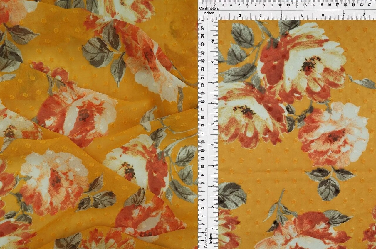 1 Yard Chiffon Flat Swiss Dot Floral Fabric, 57/58″ Wide 100% Polyester